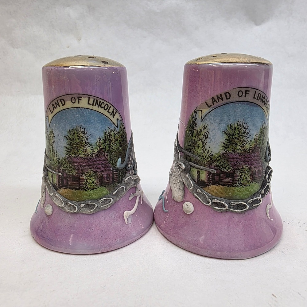 Salt Pepper Shakers, Land of Lincoln Illinois, Purple, Souvenir, GUC